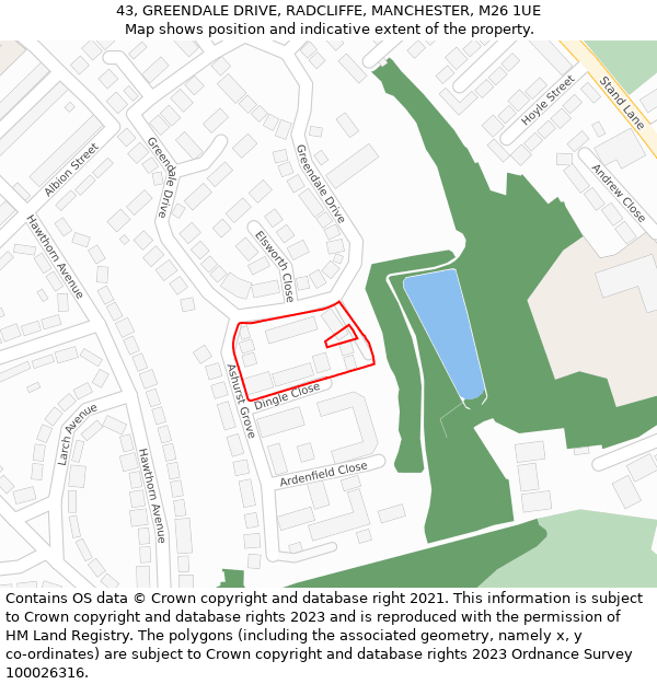 43, GREENDALE DRIVE, RADCLIFFE, MANCHESTER, M26 1UE: Location map and indicative extent of plot