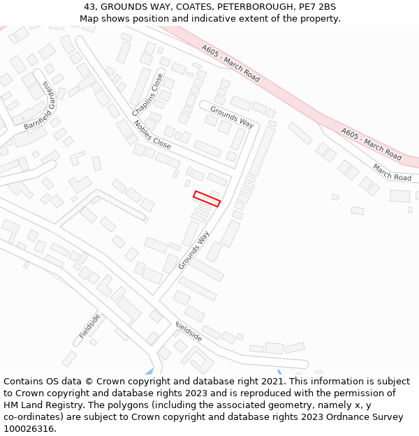 43, GROUNDS WAY, COATES, PETERBOROUGH, PE7 2BS: Location map and indicative extent of plot