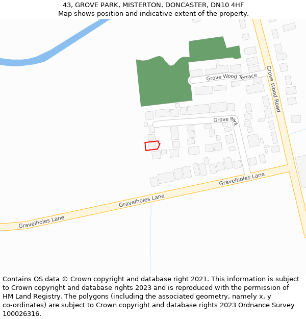 43, GROVE PARK, MISTERTON, DONCASTER, DN10 4HF: Location map and indicative extent of plot