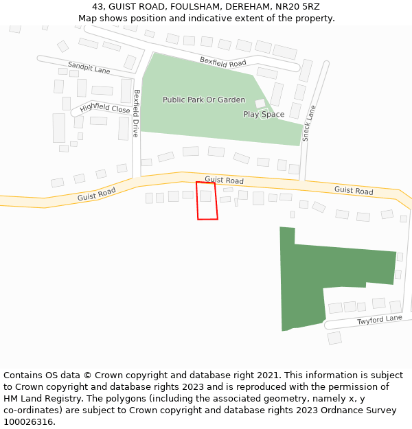 43, GUIST ROAD, FOULSHAM, DEREHAM, NR20 5RZ: Location map and indicative extent of plot