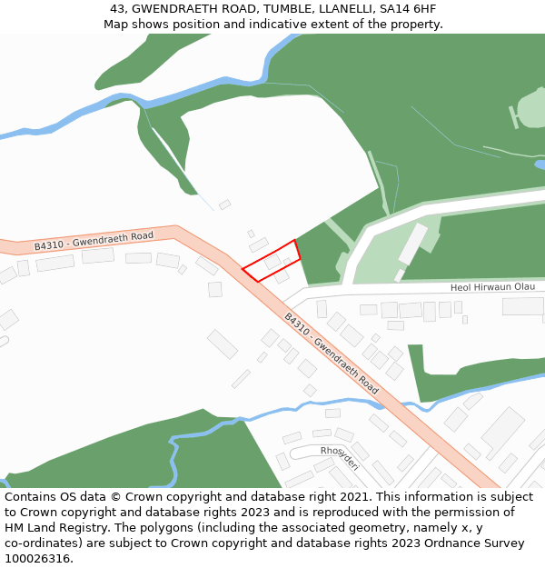 43, GWENDRAETH ROAD, TUMBLE, LLANELLI, SA14 6HF: Location map and indicative extent of plot