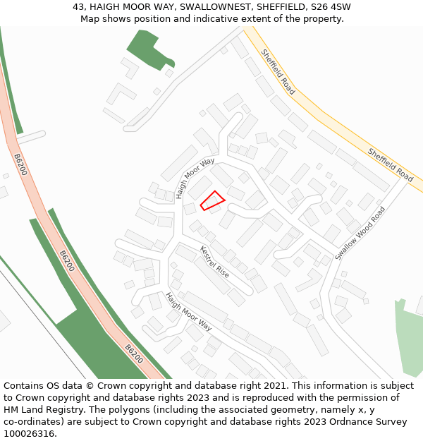 43, HAIGH MOOR WAY, SWALLOWNEST, SHEFFIELD, S26 4SW: Location map and indicative extent of plot