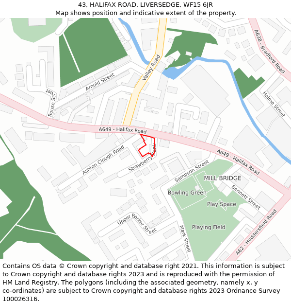 43, HALIFAX ROAD, LIVERSEDGE, WF15 6JR: Location map and indicative extent of plot