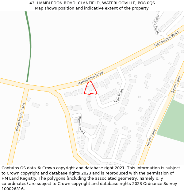 43, HAMBLEDON ROAD, CLANFIELD, WATERLOOVILLE, PO8 0QS: Location map and indicative extent of plot