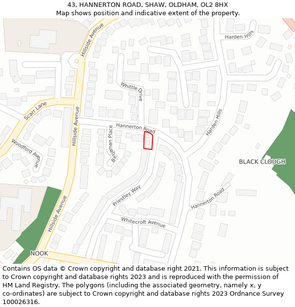 43, HANNERTON ROAD, SHAW, OLDHAM, OL2 8HX: Location map and indicative extent of plot