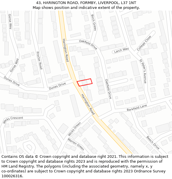 43, HARINGTON ROAD, FORMBY, LIVERPOOL, L37 1NT: Location map and indicative extent of plot