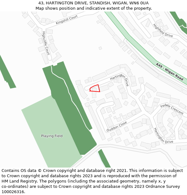 43, HARTINGTON DRIVE, STANDISH, WIGAN, WN6 0UA: Location map and indicative extent of plot