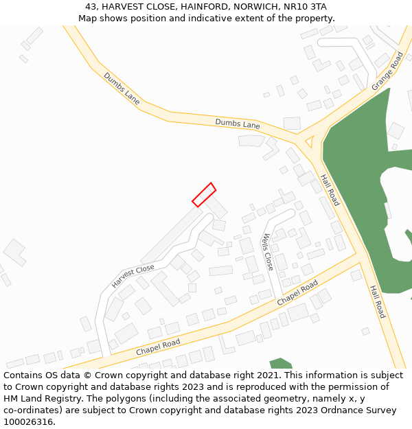 43, HARVEST CLOSE, HAINFORD, NORWICH, NR10 3TA: Location map and indicative extent of plot