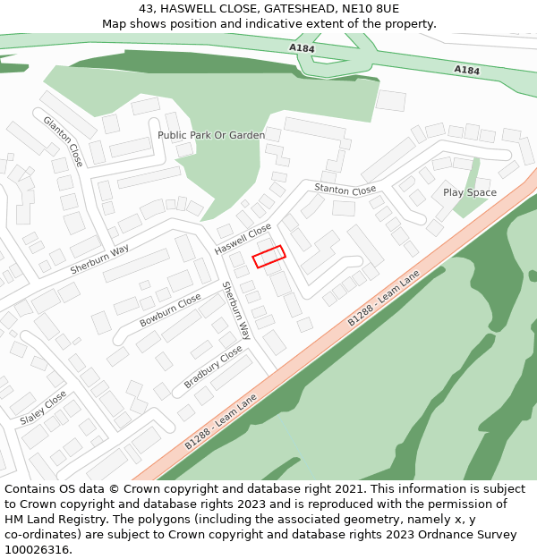 43, HASWELL CLOSE, GATESHEAD, NE10 8UE: Location map and indicative extent of plot