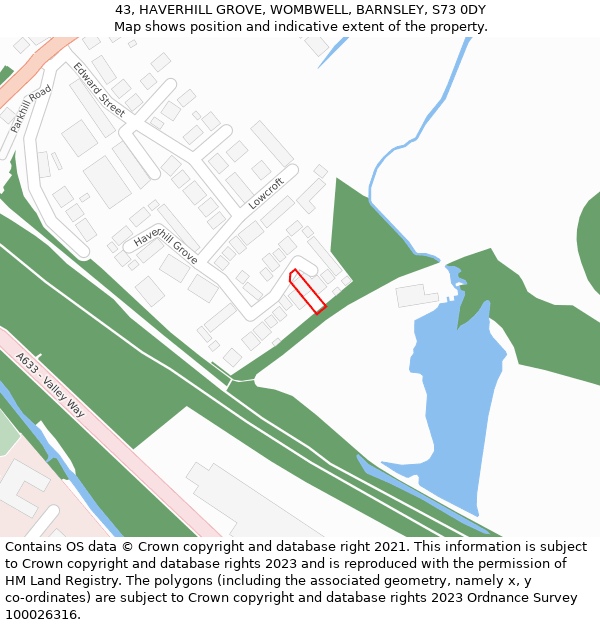 43, HAVERHILL GROVE, WOMBWELL, BARNSLEY, S73 0DY: Location map and indicative extent of plot