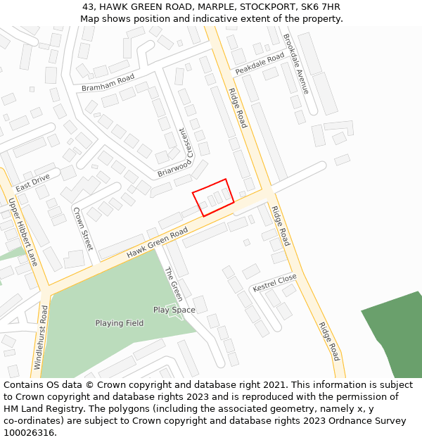 43, HAWK GREEN ROAD, MARPLE, STOCKPORT, SK6 7HR: Location map and indicative extent of plot