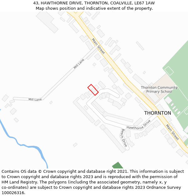 43, HAWTHORNE DRIVE, THORNTON, COALVILLE, LE67 1AW: Location map and indicative extent of plot