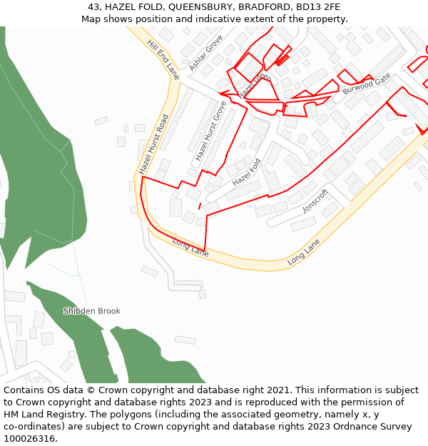 43, HAZEL FOLD, QUEENSBURY, BRADFORD, BD13 2FE: Location map and indicative extent of plot