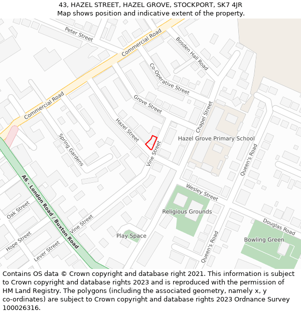 43, HAZEL STREET, HAZEL GROVE, STOCKPORT, SK7 4JR: Location map and indicative extent of plot