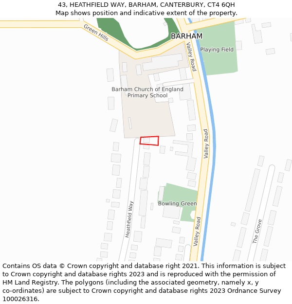 43, HEATHFIELD WAY, BARHAM, CANTERBURY, CT4 6QH: Location map and indicative extent of plot