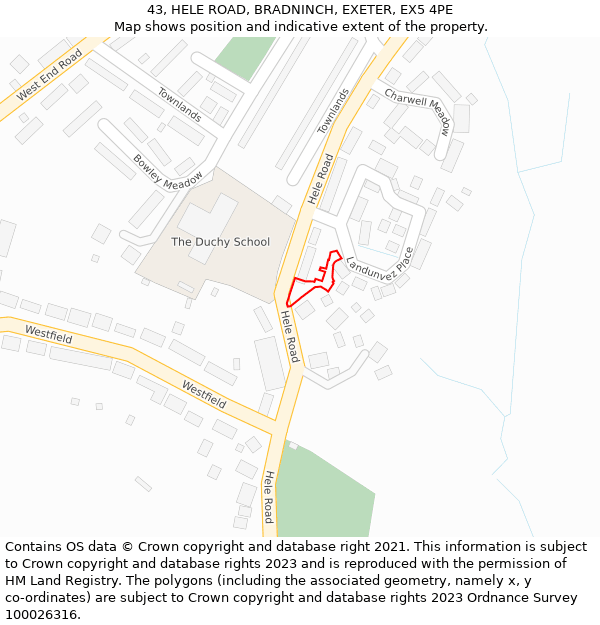 43, HELE ROAD, BRADNINCH, EXETER, EX5 4PE: Location map and indicative extent of plot