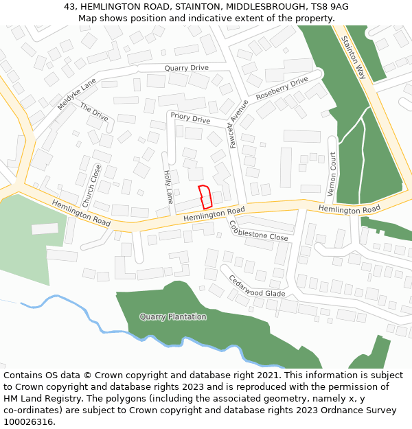 43, HEMLINGTON ROAD, STAINTON, MIDDLESBROUGH, TS8 9AG: Location map and indicative extent of plot