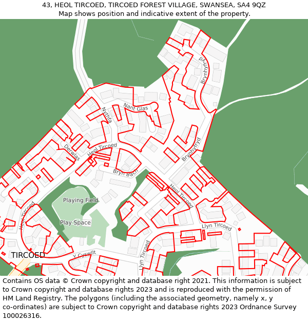 43, HEOL TIRCOED, TIRCOED FOREST VILLAGE, SWANSEA, SA4 9QZ: Location map and indicative extent of plot