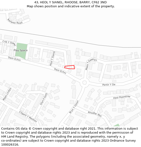 43, HEOL Y SIANEL, RHOOSE, BARRY, CF62 3ND: Location map and indicative extent of plot