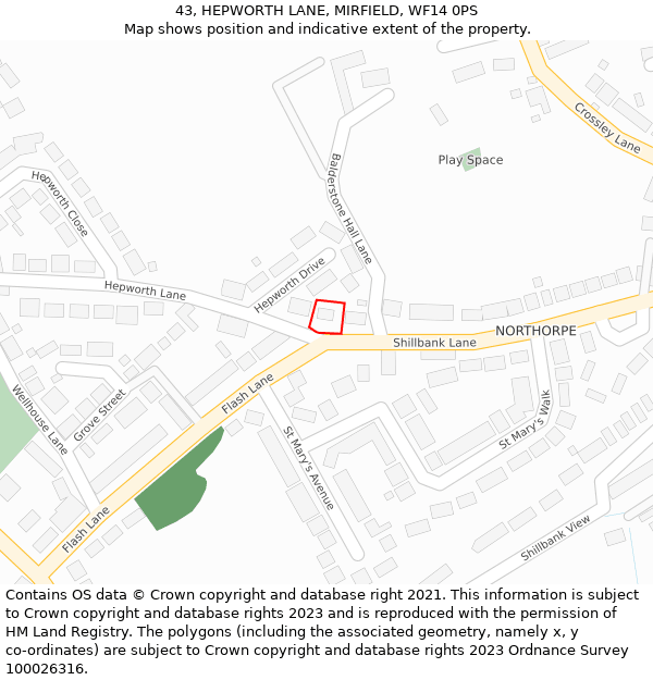 43, HEPWORTH LANE, MIRFIELD, WF14 0PS: Location map and indicative extent of plot