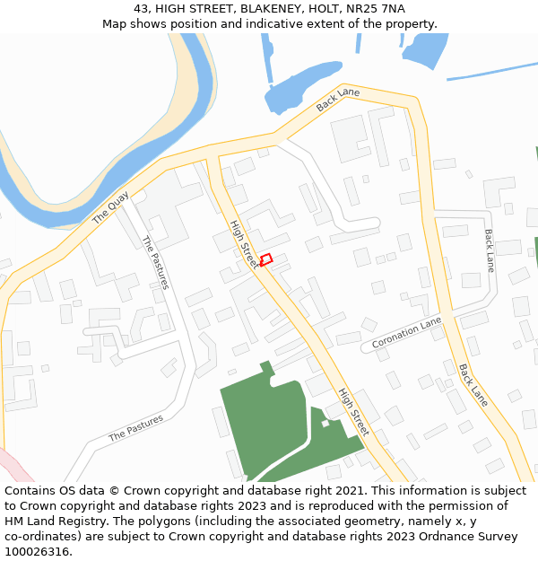 43, HIGH STREET, BLAKENEY, HOLT, NR25 7NA: Location map and indicative extent of plot