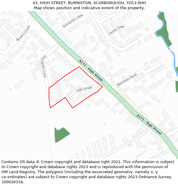 43, HIGH STREET, BURNISTON, SCARBOROUGH, YO13 0HH: Location map and indicative extent of plot