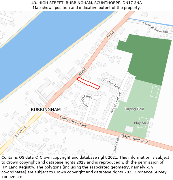 43, HIGH STREET, BURRINGHAM, SCUNTHORPE, DN17 3NA: Location map and indicative extent of plot