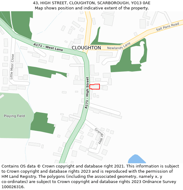 43, HIGH STREET, CLOUGHTON, SCARBOROUGH, YO13 0AE: Location map and indicative extent of plot