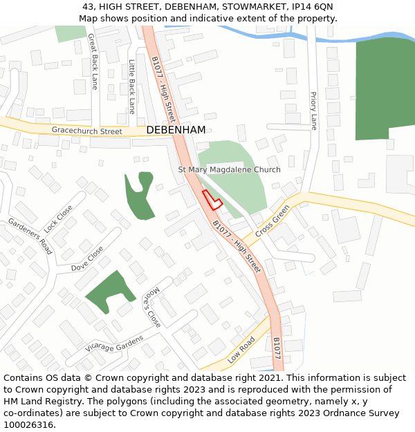 43, HIGH STREET, DEBENHAM, STOWMARKET, IP14 6QN: Location map and indicative extent of plot