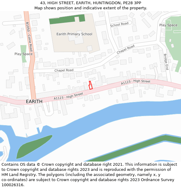 43, HIGH STREET, EARITH, HUNTINGDON, PE28 3PP: Location map and indicative extent of plot