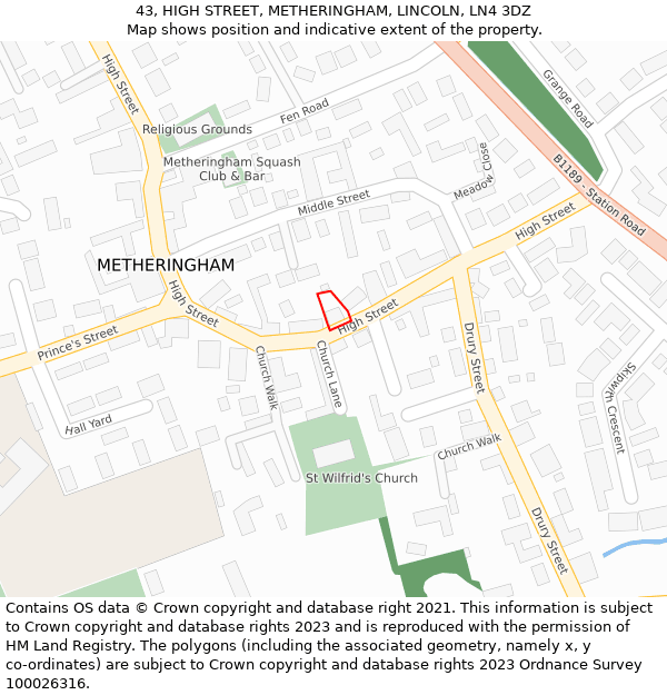 43, HIGH STREET, METHERINGHAM, LINCOLN, LN4 3DZ: Location map and indicative extent of plot