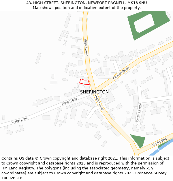 43, HIGH STREET, SHERINGTON, NEWPORT PAGNELL, MK16 9NU: Location map and indicative extent of plot