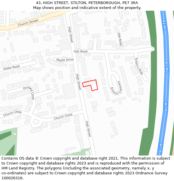 43, HIGH STREET, STILTON, PETERBOROUGH, PE7 3RA: Location map and indicative extent of plot
