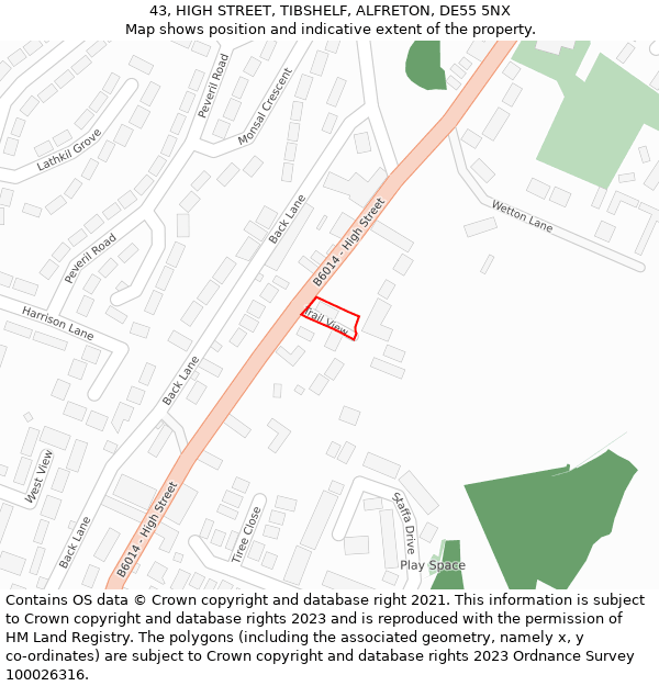 43, HIGH STREET, TIBSHELF, ALFRETON, DE55 5NX: Location map and indicative extent of plot