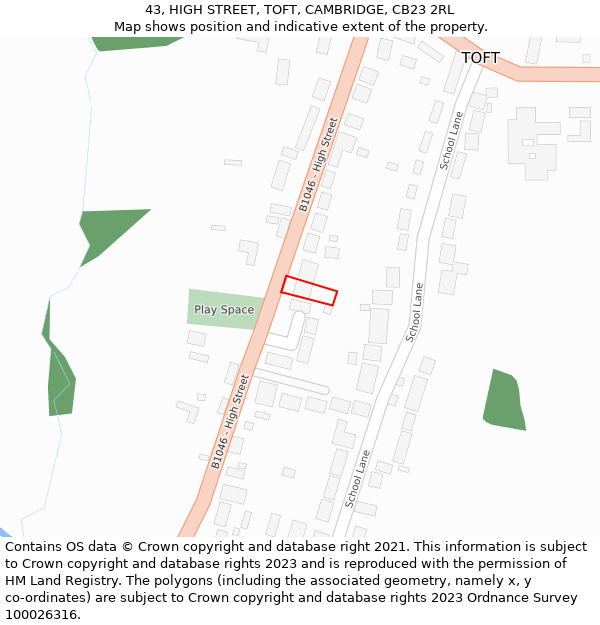 43, HIGH STREET, TOFT, CAMBRIDGE, CB23 2RL: Location map and indicative extent of plot