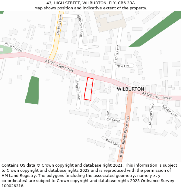 43, HIGH STREET, WILBURTON, ELY, CB6 3RA: Location map and indicative extent of plot