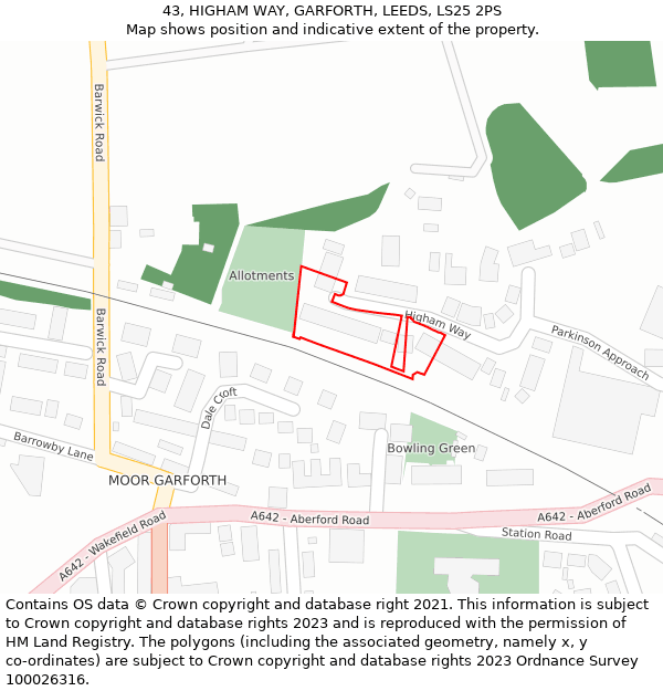 43, HIGHAM WAY, GARFORTH, LEEDS, LS25 2PS: Location map and indicative extent of plot