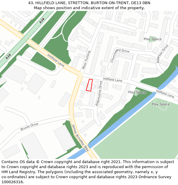 43, HILLFIELD LANE, STRETTON, BURTON-ON-TRENT, DE13 0BN: Location map and indicative extent of plot