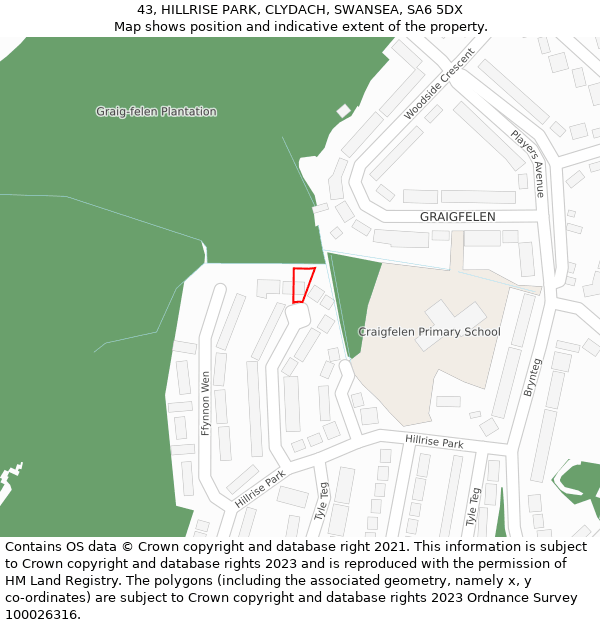 43, HILLRISE PARK, CLYDACH, SWANSEA, SA6 5DX: Location map and indicative extent of plot