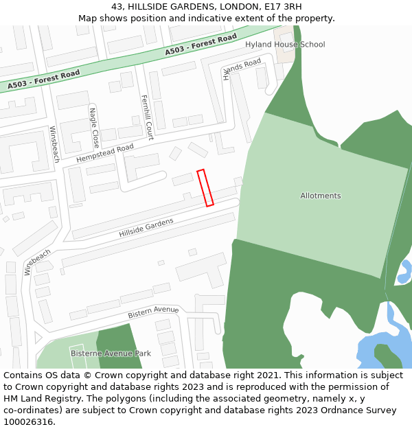 43, HILLSIDE GARDENS, LONDON, E17 3RH: Location map and indicative extent of plot