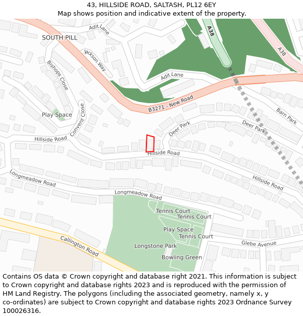 43, HILLSIDE ROAD, SALTASH, PL12 6EY: Location map and indicative extent of plot