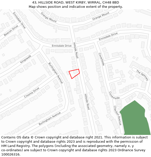 43, HILLSIDE ROAD, WEST KIRBY, WIRRAL, CH48 8BD: Location map and indicative extent of plot