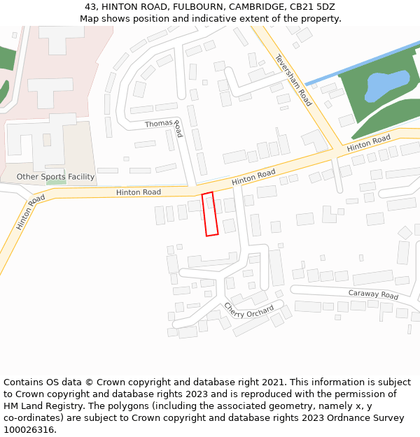 43, HINTON ROAD, FULBOURN, CAMBRIDGE, CB21 5DZ: Location map and indicative extent of plot