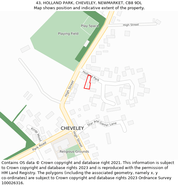 43, HOLLAND PARK, CHEVELEY, NEWMARKET, CB8 9DL: Location map and indicative extent of plot