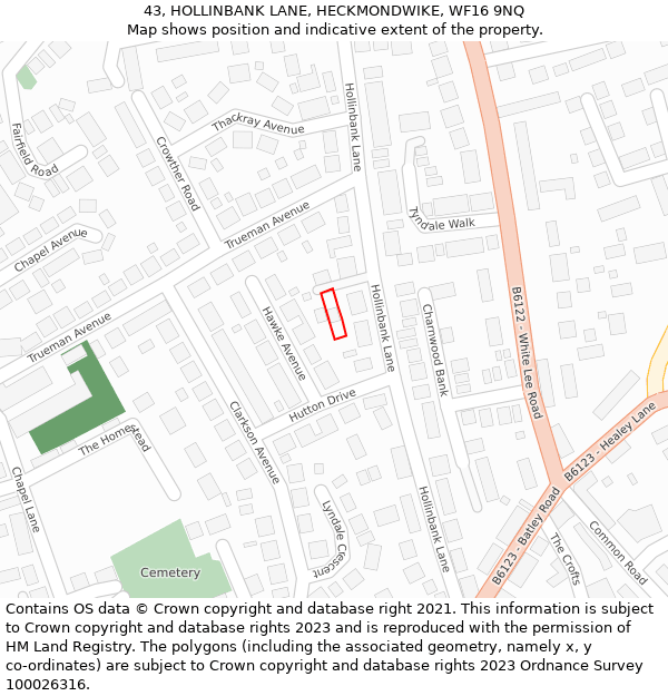 43, HOLLINBANK LANE, HECKMONDWIKE, WF16 9NQ: Location map and indicative extent of plot