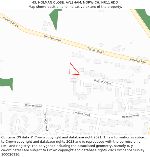 43, HOLMAN CLOSE, AYLSHAM, NORWICH, NR11 6DD: Location map and indicative extent of plot