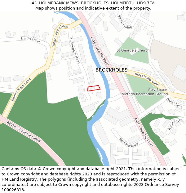 43, HOLMEBANK MEWS, BROCKHOLES, HOLMFIRTH, HD9 7EA: Location map and indicative extent of plot