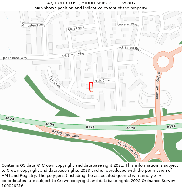 43, HOLT CLOSE, MIDDLESBROUGH, TS5 8FG: Location map and indicative extent of plot