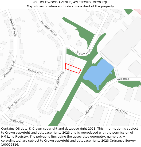 43, HOLT WOOD AVENUE, AYLESFORD, ME20 7QH: Location map and indicative extent of plot