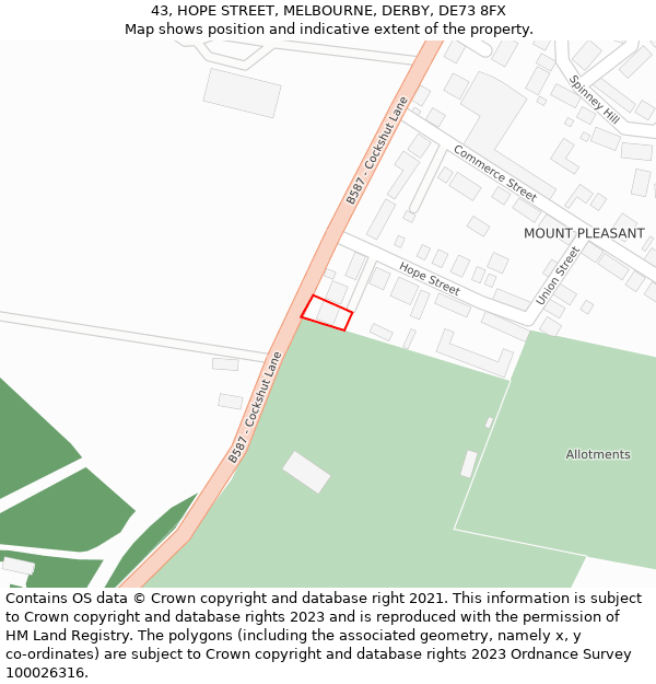 43, HOPE STREET, MELBOURNE, DERBY, DE73 8FX: Location map and indicative extent of plot